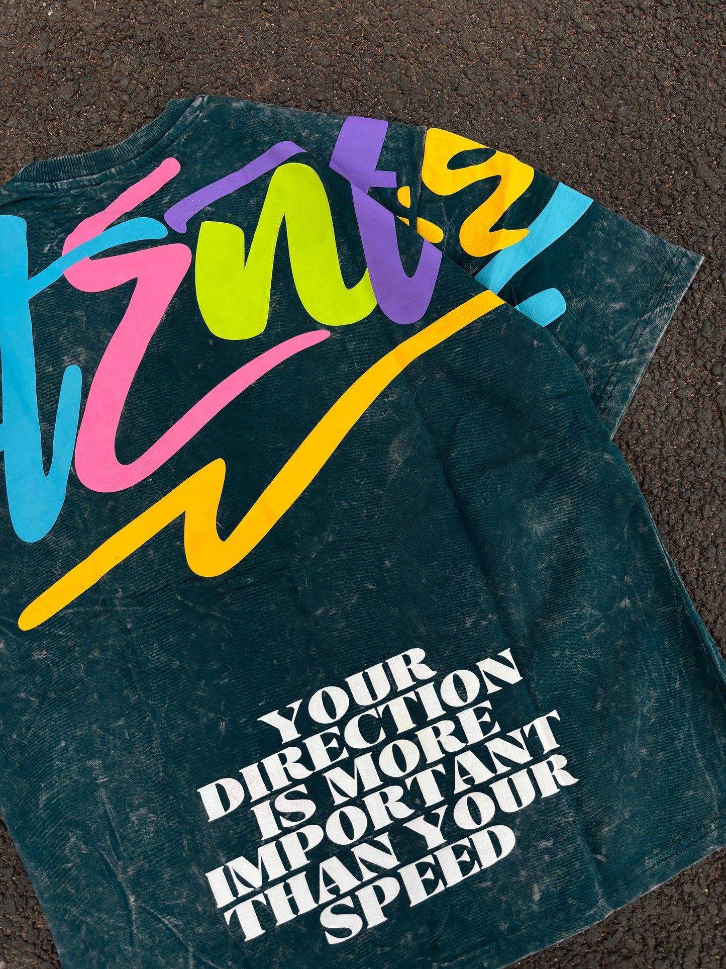 Direction green acid wash oversized tee