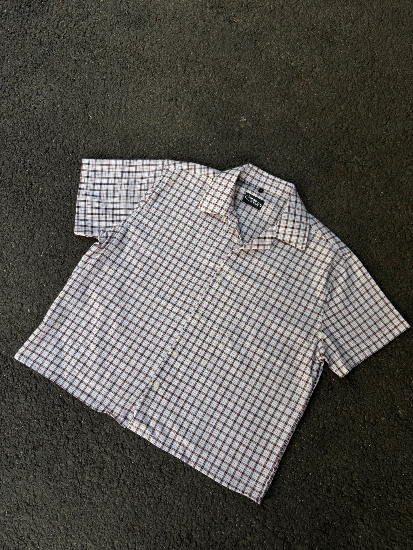 Mocha checks cropped boxy shirt