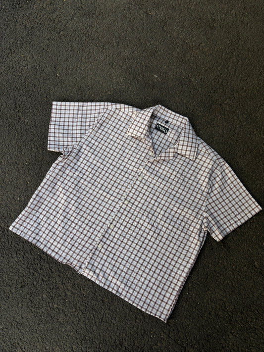 Mocha checks cropped boxy shirt