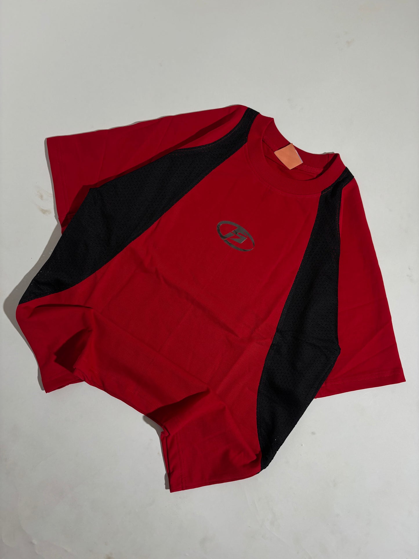 Red mesh oversized tee