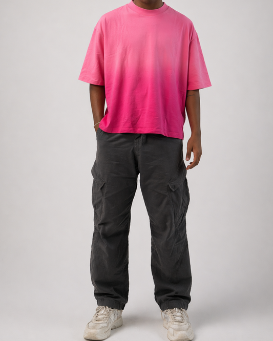 Pink sunfade ombré wash crop boxy tshirt
