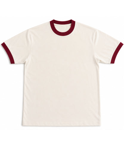 Off White & Maroon Ringer tee Front Design