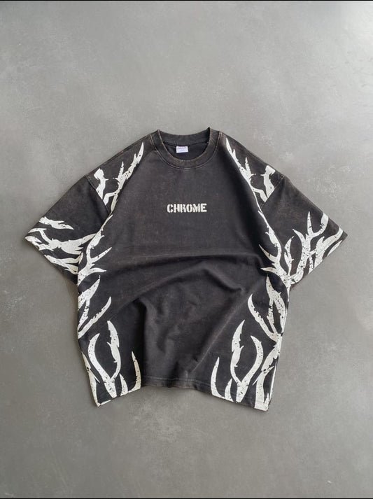 Chrome flame black oversized tee