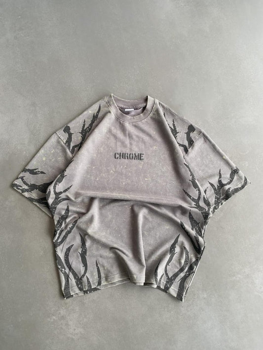 Chrome flames grey oversized tee
